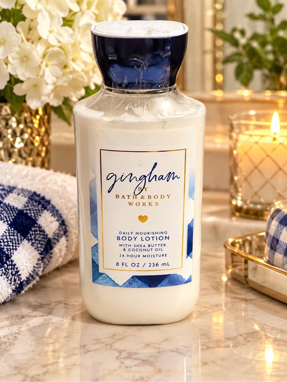 Bath & Body Works Gingham Body Lotion - Blue and White